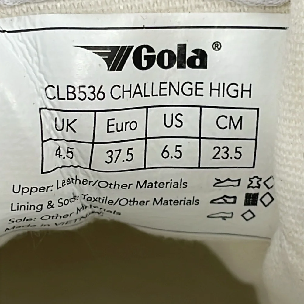 NIB Gola Challenge High Sneakers White Leather Hi Top Retro 80s Style Sz 6.5
